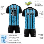 Aangepast zwart hemelsblauw-wit gesublimeerd voetbaltenue-shirt