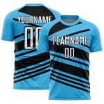 Aangepast hemelsblauw wit-zwart gesublimeerd voetbaltenue-shirt