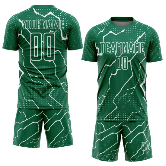Aangepast Kelly Green White Lightning Sublimatie Voetbaltenue Jersey