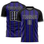 Aangepast zwart donkerpaars-wit gesublimeerd voetbaltenue-shirt