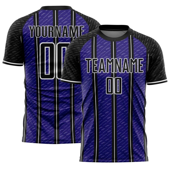 Aangepast zwart donkerpaars-wit gesublimeerd voetbaltenue-shirt