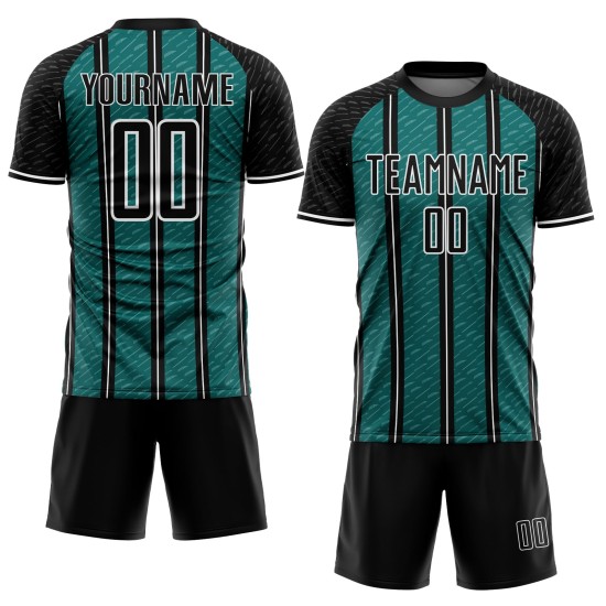 Aangepast zwart-blauw-wit gesublimeerd voetbaltenue-shirt