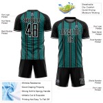 Aangepast zwart-blauw-wit gesublimeerd voetbaltenue-shirt