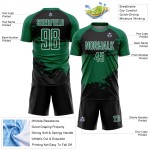 Aangepast zwart Kelly Groen-wit Splash Sublimatie Voetbaltenue Jersey Aangepast zwart Kelly Groen-wit Splash Sublimatie Voetbaltenue Jersey