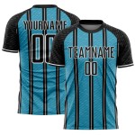 Aangepast Black Panther blauw-wit lijn sublimatie voetbaltenue shirt