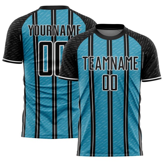 Aangepast Black Panther blauw-wit lijn sublimatie voetbaltenue shirt