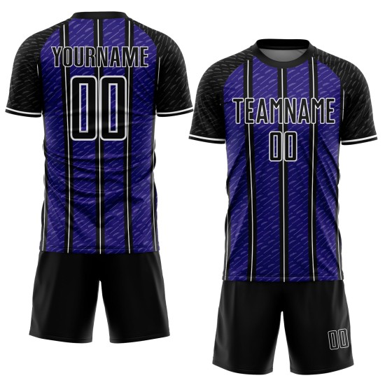 Aangepast zwart donkerpaars-wit gesublimeerd voetbaltenue-shirt