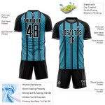 Aangepast Black Panther blauw-wit lijn sublimatie voetbaltenue shirt