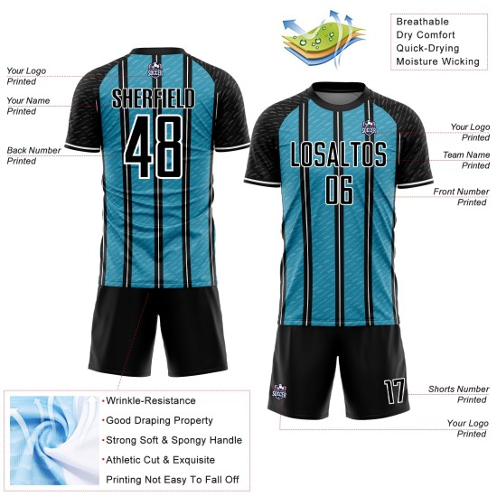 Aangepast Black Panther blauw-wit lijn sublimatie voetbaltenue shirt