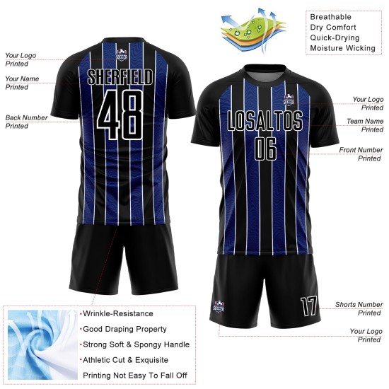 Aangepast zwart koninklijk-wit voetbaltenue sublimatieshirt