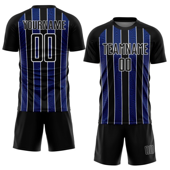 Aangepast zwart koninklijk-wit voetbaltenue sublimatieshirt