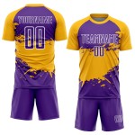 Aangepast paars goud-wit spatten sublimatie voetbaltenue shirt