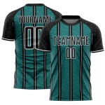 Aangepast zwart-blauw-wit gesublimeerd voetbaltenue-shirt