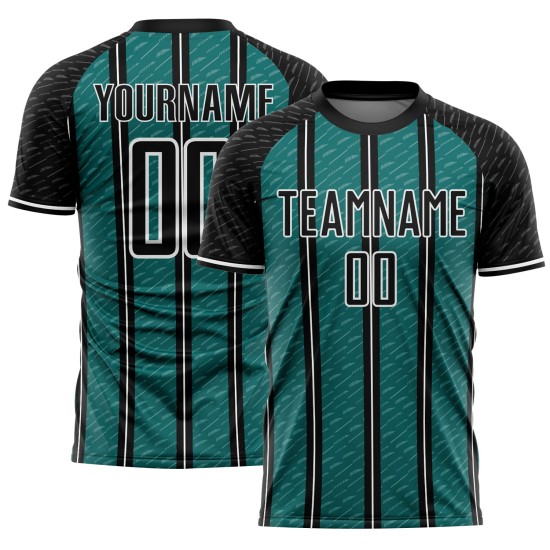 Aangepast zwart-blauw-wit gesublimeerd voetbaltenue-shirt