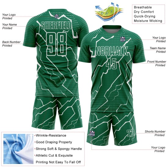 Aangepast Kelly Green White Lightning Sublimatie Voetbaltenue Jersey