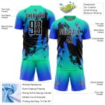 Aangepast Aqua Zwart-Donderblauw Splash Sublimatie Voetbaltenue Jersey