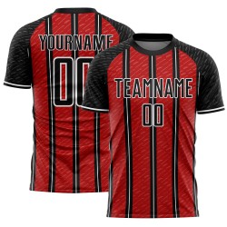 Aangepast zwart rood-wit gesublimeerd voetbaltenue-shirt